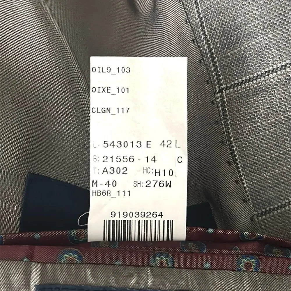 Ralph Lauren Gray Suit Jacket Blazer Gray Plaid Wool Silk Linen Blend 42L